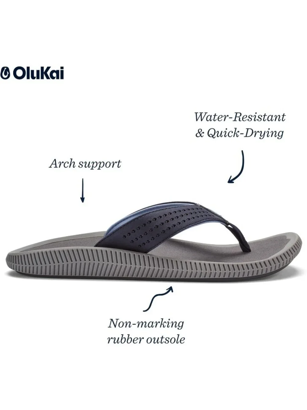 Men's Blue Grey Synthetic Beach Sandals Water Resistant Flip Flops Comfort Fit